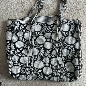 Black and White Floral Tote Bag
